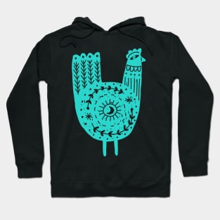 Folk Art Chicken in Turquoise Hoodie